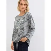 Inspirationen Rundhalsshirt "Shirt", Damen, Gr. 52, grau (hellgrau, anthrazit), 50% Baumwolle, 50% Polyester, gemustert, unifarben, Rundhals, Shirts Rundhalsshirt