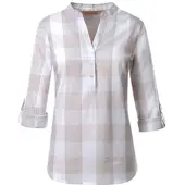Casual Looks Schlupfbluse , Damen, Gr. 54, grau (taupe, weiß, kariert), 100% Baumwolle, gemustert, kariert, mehrfarbig, V-Ausschnitt, Blusen Schlupfbluse