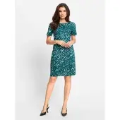 Lady Druckkleid "Kleid", Damen, Gr. 19, Kurzgrößen, grün (petrol, graphit, bedruckt), 97% Baumwolle, 3% Elasthan, gemustert, mehrfarbig, kurz, Rundhals, Kleider Druckkleid