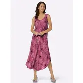 Inspirationen Druckkleid "Kleid", Damen, Gr. 44, Normalgrößen, lila (beere, graphit, bedruckt), 100% Viskose, bedruckt, gemustert, mehrfarbig, wadenlang, Rundhals, Kleider Druckkleid