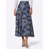 Création L Schlupfrock "Seiden-Viskose-Rock Bahnenrock mit 30% Seide", Damen, Gr. 20, blau (marine, ecru, bedruckt), Web, Stoff, , Elegant, Röcke Schlupfrock