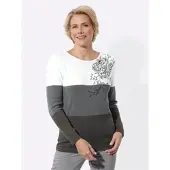 Witt Weiden Strickpullover CLASSIC "Langarm-Pullover", Damen, Gr. 50, grau (anthrazit, ecru, gemustert), 50% Viskose, 28% Polyester, 22% Polyamid, gemustert, mehrfarbig, Pullover Strickpullover