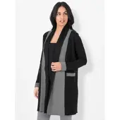 Inspirationen Shirtjacke "Shirtjacke", Damen, Gr. 38, grau (schwarz, grau, meliert), 80% Baumwolle, 20% Polyester, gemustert, mehrfarbig, V-Ausschnitt, Shirts Shirtjacke