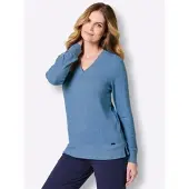 Witt Weiden Langarmshirt "Shirt", Damen, Gr. 36/38, blau (mittelblau, meliert), 74% Viskose, 21% Polyester, 5% Elasthan, unifarben, Shirts Langarmshirt