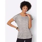 Casual Looks 1100000002199 "Shirt", Damen, Gr. 46, grau (taupe, ecru, geringelt), 50% Baumwolle, 50% Modal, gemustert, mehrfarbig, Rundhals, Shirts 1100000002199