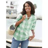 Casual Looks Schlupfbluse , Damen, Gr. 38, grün (grün, weiß, kariert), 100% Baumwolle, gemustert, kariert, mehrfarbig, V-Ausschnitt, Blusen Schlupfbluse