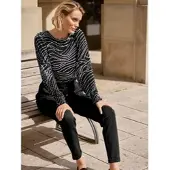 Inspirationen Langarmbluse , Damen, Gr. 54, schwarz-weiß (schwarz, weiß, bedruckt), 100% Polyester, gemustert, Rundhals, Blusen Langarmbluse