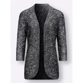Sieh an! Ajour-Strickjacke in schwarz-ecru-meliert | Gr.: 42