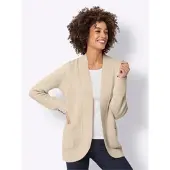 Sieh an! Strickjacke SIEH AN "Strickjacke Strickjacke mit breiter Rippe", Damen, Gr. 52, elfenbein, Sportlich, V-Ausschnitt, Strickjacken Strickjacke