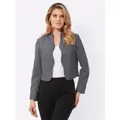 Sieh an! Boleroblazer SIEH AN "Boleroblazer Bolerojacke mit Wellenabschluss, Stehkragen", Damen, Gr. 38, grau, Elegant, Blazer Boleroblazer