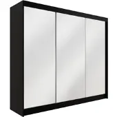 ALTDECOR Kleiderschrank mit Spiegel und Schiebetüren, kugelgelagerte Führungsschienen und Aluminium-Leisten 250 cm Schwarz