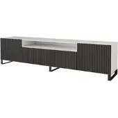 ALTDECOR TV-Schrank NOA-2-S mit Gefrästen Fronten 200x53x41 Lowboard, TV Möbel, TV Cabinet, Fernsehtisch, Fernseher Schrank, TV Kommode, TV Tisch, TV Sideboard, TV Board - Weiß / Schwarz
