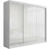 ALTDECOR Kleiderschrank mit Lacobel-Schiebetüren, kugelgelagerte Führungsschienen und Aluminium-Leisten - PEKA - 250 cm Weiß / Weiß