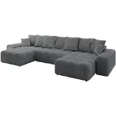 ALTDECOR Ecksofa in U-Form mit Schlaffunktion und Bettkasten ENIL-U 401x189x68 cm Dunkelgrau - Corner Sofa Bett Eckcouch Couch L-Form Schlafcouch Ausziehbar Wohnlandschaft Schlafsofa Cauchsofa