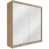 ALTDECOR Kleiderschrank mit Spiegel und Schiebetüren, kugelgelagerte Führungsschienen und Aluminium-Leisten 200cm Sonoma Eiche