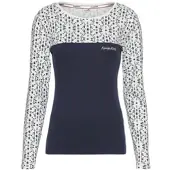 Kangaroos Langarmshirt , Damen, Gr. 44/46, blau (dunkelblau, weiß), Rippware, Obermaterial: 100% Baumwolle, figurbetont hüftbedeckend, Rundhals, Shirts Langarmshirt, mit Print, Topseller