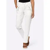 Casual Looks Schlupfhose , Damen, Gr. 42, Normalgrößen, beige (ecru), 76% Polyester, 20% Viskose, 4% Elasthan, unifarben, lang, Hosen Schlupfhose