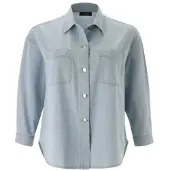 Aniston Plus Jeansbluse , Damen, Gr. 50, blau (bleached), Web, Obermaterial: 100% Baumwolle, unifarben, oversize Po-bedeckend, mit Druckknopf, Blusen Jeansbluse, großzügig geschnitten