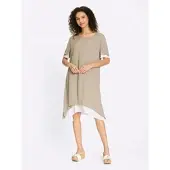 HEINE Sommerkleid "Kleid Sommerkleid im Lagen-Look", Damen, Gr. 42, N-Gr, beige (schlamm), Modisch, Rundhals, Kleider Sommerkleid