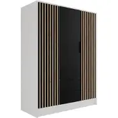 ALTDECOR Kleiderschrank mit selbstschließenden, Lamellentüren, Lamellen, Flügeltüren - NELIA - 150 cm Weiß / Schwarz / Artisan
