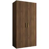 MEBLE KRYSPOL Schrank 100x202x52 cm mit Kleiderstange, 2xTür, BARI, Warmia-Nuss, Griff Gold