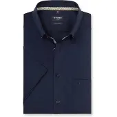 Olymp Kurzarmhemd "Luxor", Herren, Gr. 40, N-Gr, marine, Web, Obermaterial: 100% Baumwolle, normal, Hemden Kurzarmhemd, Businesshemd, modern fit, Button-down-Kragen