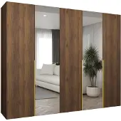 MEBLE KRYSPOL , Kleiderschrank Spiegel, 250x202x52, Warmia-Nuss, Griff Gold