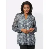Lady Longbluse , Damen, Gr. 50, blau (champagner, rauchblau, bedruckt), 100% Polyester, gemustert, mehrfarbig, Blusen Longbluse