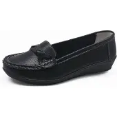 Nikcorp Damen-Mokassins Slip-on Leder Elegante Halbschuhe Schwarz 39 EU