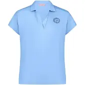 Betty Barclay Poloshirt "Poloshirt mit Schmucksteinen", Damen, Gr. 38, blau (azurine), Obermaterial: 100% Baumwolle CO., Shirts Poloshirt
