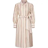 Seidensticker Blusenkleid , Damen, Gr. XL (42), Normalgrößen, Langarm, beige, 85% Viskose, 15% Polyamid, gestreift, regular fit, Kleider Blusenkleid, 1/1 Kragen Gestreift