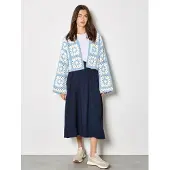 Apricot Strickjacke "Strickjacke", Damen, Gr. S (36), blau, Strick, Obermaterial: 100% Polyacryl PAN., gemustert, Strickjacken Strickjacke, mit Häkelquadraten