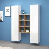 Web Furniture Weißes Hänge-Wohnwandset mit 2 Schränken, 6 Regalböden, Gemy WH