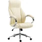 CLP Bürostuhl ergonomisch Wigan, Chefsessel mit edlen Echtleder-Akzenten, höhenverstellbarer Schreibtischstuhl mit Wippfunktion, bis 135 kg, Farbe: creme