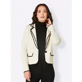 Création L Strickjacke "Merino-Strickblazer Strickjacke aus reiner Merino-Wolle", Damen, Gr. 40, weiß (ecru), Elegant, Strickjacken Strickjacke