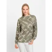 HEINE Shirtjacke "Druck-Shirt Langarmshirt mit Kelchkragen", Damen, Gr. 38, beige (khaki, sand, bedruckt), Modisch, Shirts Shirtjacke