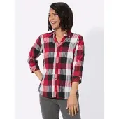 Casual Looks Karobluse , Damen, Gr. 48, rot (rot, schwarz, kariert), 50% Polyester, 49% Baumwolle, 1% Elasthan, gemustert, kariert, mehrfarbig, Blusen Karobluse