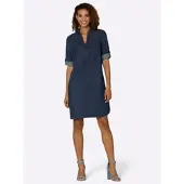 Casual Looks Jeanskleid "Jeans-Kleid", Damen, Gr. 40, Normalgrößen, blau (blau, stone, washed), 100% Baumwolle, unifarben, kurz, V-Ausschnitt, Kleider Jeanskleid