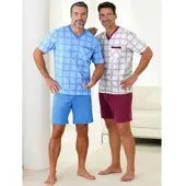 Kings Club Schlafanzug , Herren, Gr. 56/58, bunt (bleu, bordeaux), 100% Baumwolle, Homewear-Sets Schlafanzug