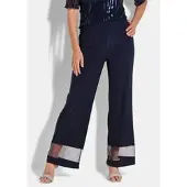 Goldner Stoffhose "Weite Hose VERA mit Mesh-Details", Damen, Gr. 54, N-Gr, blau (marine), Obermaterial: 95% Polyester PES. 5% Elasthan EL., weit, Hosen Stoffhose, transparenter Beinabschluss