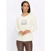 HEINE Langarmshirt "Shirt", Damen, Gr. 42, weiß (ecru), 95% Baumwolle, 5% Elasthan, unifarben, Rundhals, Shirts Langarmshirt