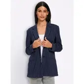HEINE Jerseyblazer "Jersey-Blazer", Damen, Gr. 50, blau (marine, ecru nadelstreifen), 55% Viskose, 40% Polyester, 5% Elasthan, Blazer Jerseyblazer