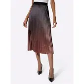 Création L Plisseerock , Damen, Gr. 24, braun (schwarz, rotbraun, bedruckt), 97% Polyester, 3% Elasthan, bedruckt, gemustert, mehrfarbig, lang, Röcke Plisseerock