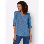 Casual Looks Schlupfbluse , Damen, Gr. 46, blau (mittelblau, weiß, bedruckt), 100% Viskose, gemustert, mehrfarbig, V-Ausschnitt, Blusen Schlupfbluse