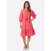 Sieh an! Jerseykleid SIEH AN "Kleid Baumwollkleid mit Lochstickerei", Damen, Gr. 52, N-Gr, rosa (grapefruit), Modisch, Rundhals, Kleider Jerseykleid
