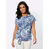 Création L Print-Shirt "Lyocell-Shirt", Damen, Gr. 40, grün (ecru, kalkmint, bedruckt), 95% Lyocell, 5% Elasthan, Paisley, bedruckt, gemustert, mehrfarbig, Rundhals, Shirts Print-Shirt