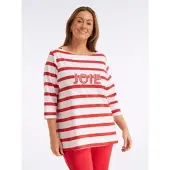 Sheego U-Boot-Shirt in weiß-erdbeere-geringelt | Gr.: 56/58