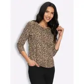 Sieh an! 3/4-Arm-Shirt CLASSIC BASICS "3/4-Arm-Shirt", Damen, Gr. 40, braun (sand, schoko, bedruckt), 100% Baumwolle, gemustert, Rundhals, Shirts 3/4-Arm-Shirt