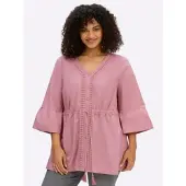 Sheego Longbluse , Damen, Gr. 52, rosa (altrosa), 100% Baumwolle, unifarben, V-Ausschnitt, Blusen Longbluse