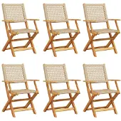 vidaXL Klappstühle, 6 Stück, beige, Polyrattan und Massivholz